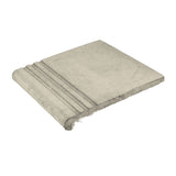 Rustic Cement Tile Grooved Stair Tread 12" - Early Gray
