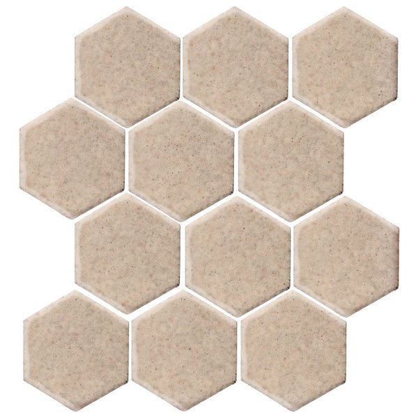 Clay Arabesque 4" Hexagon Glazed Ceramic Tile - Bone