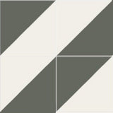 Mission Diagonal Charcoal/White Encaustic Cement Tile 4"x4" - Avente Tile