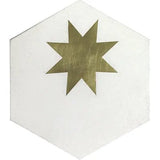 Mission Medium Brass Star White 8" Hexagon Cement Tile - Avente Tile