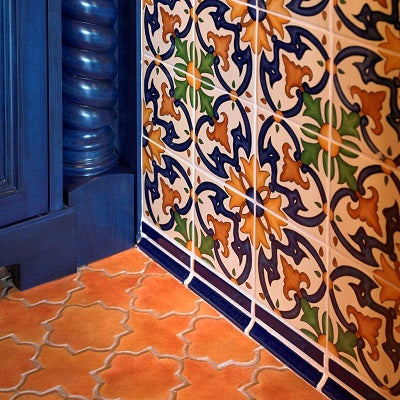 Hand Painted Spanish Tile Patterns Paired with Bisque Pavers